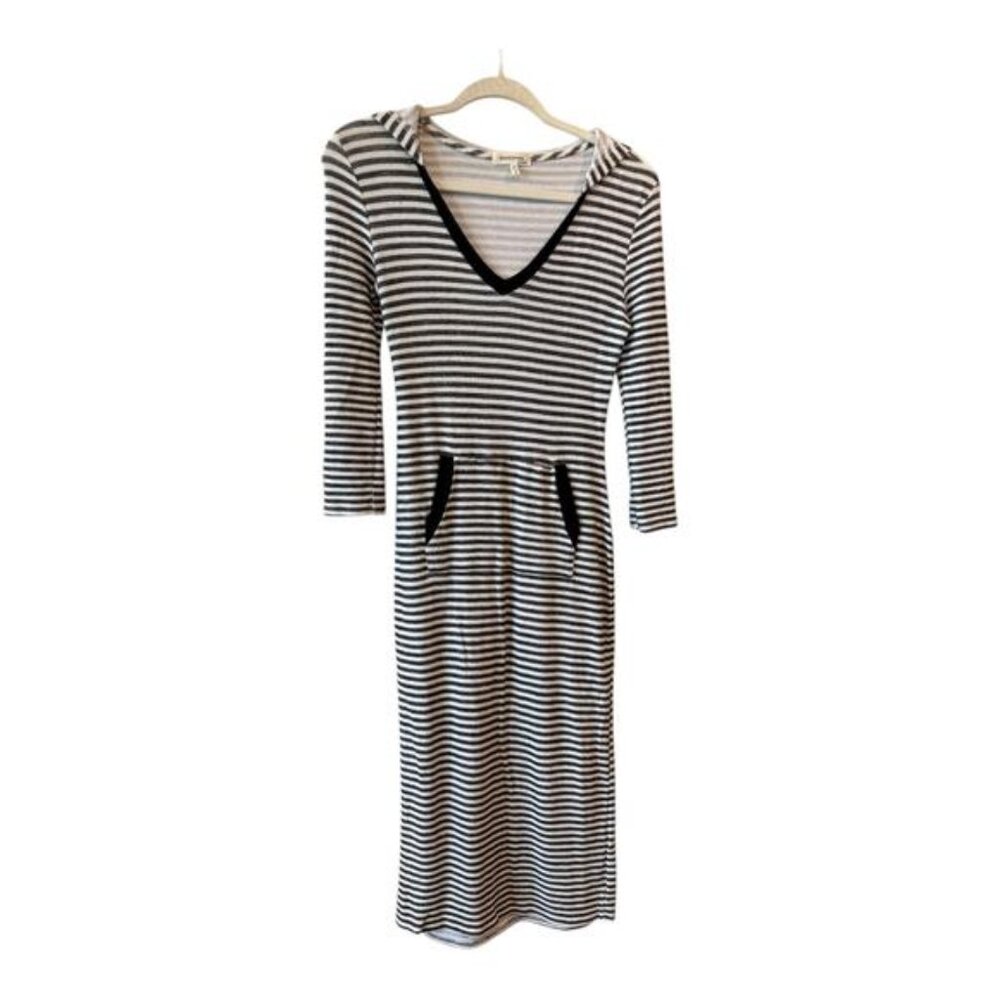 Monteau Los Angeles Women’s Striped Hooded‎ Midi Dress 3/4 Sleeves Sz Medium